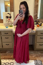 Front Tie Ruffle Sleeve Maternity Midi Dress by PinkBlush (view 5 of 8)