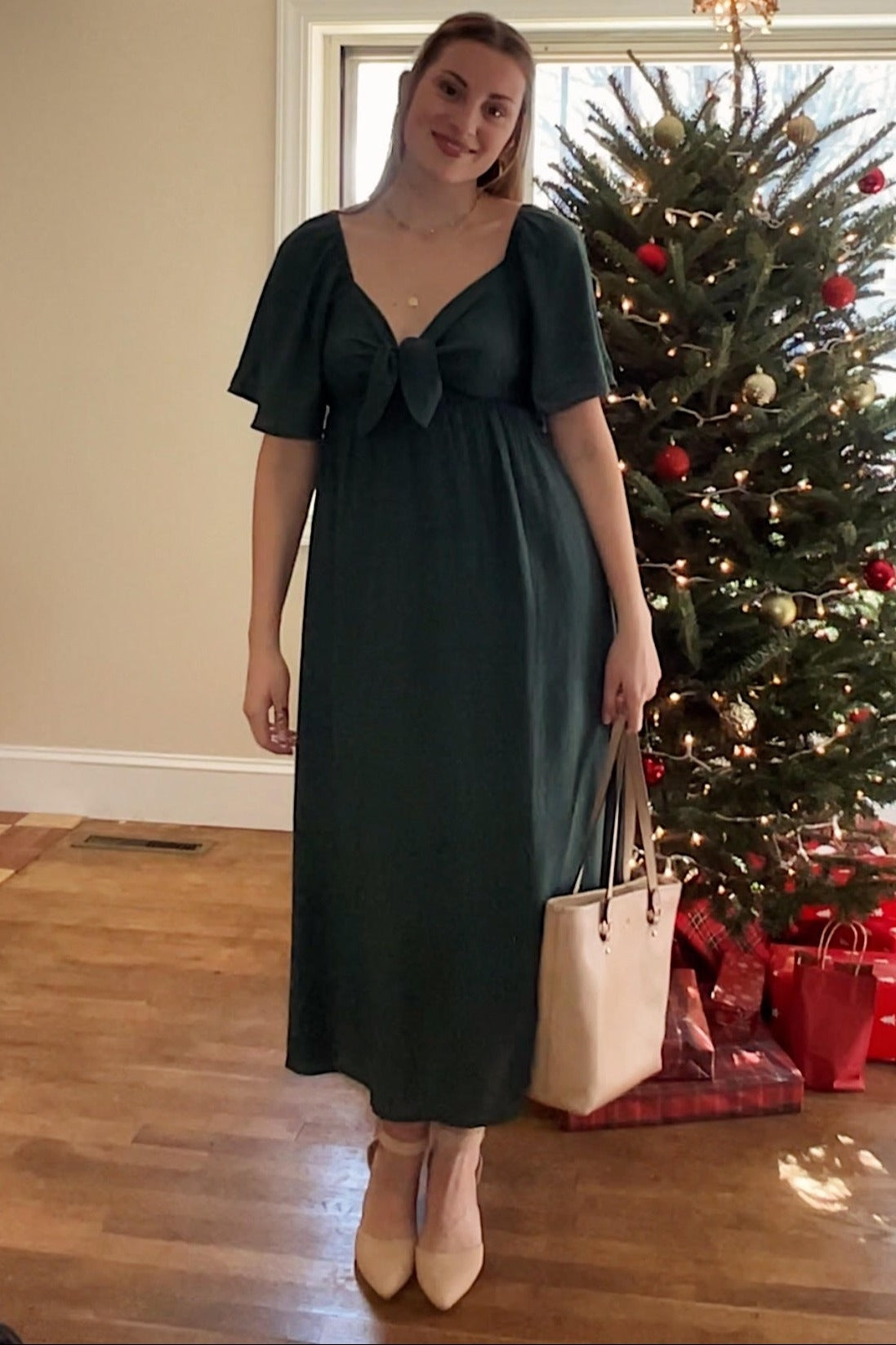 Front Tie Ruffle Sleeve Midi Dress by PinkBlush