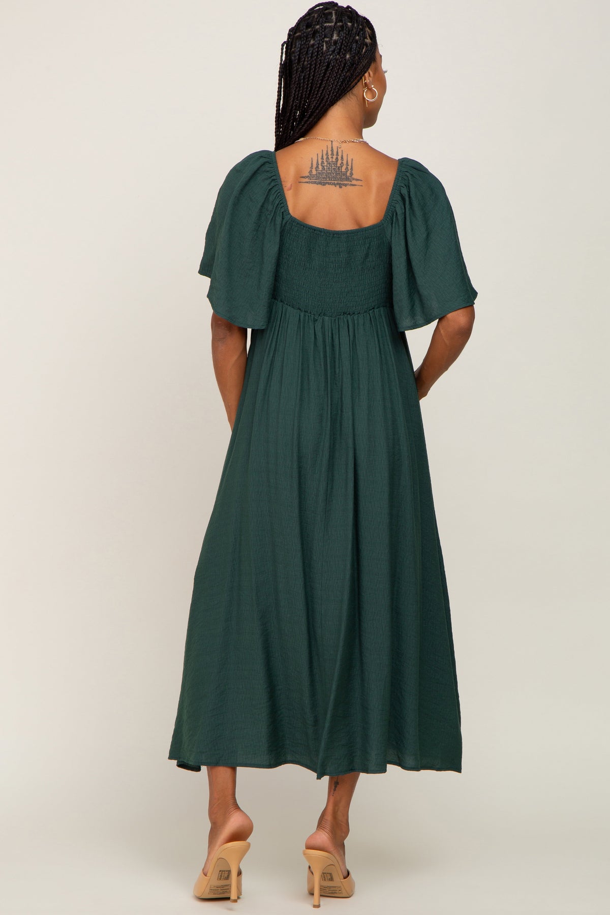 Front Tie Ruffle Sleeve Midi Dress by PinkBlush