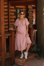 Mauve Front Tie Ruffle Sleeve Maternity Midi Dress by PinkBlush