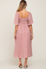 Mauve Front Tie Ruffle Sleeve Maternity Midi Dress by PinkBlush (view 3 of 11)
