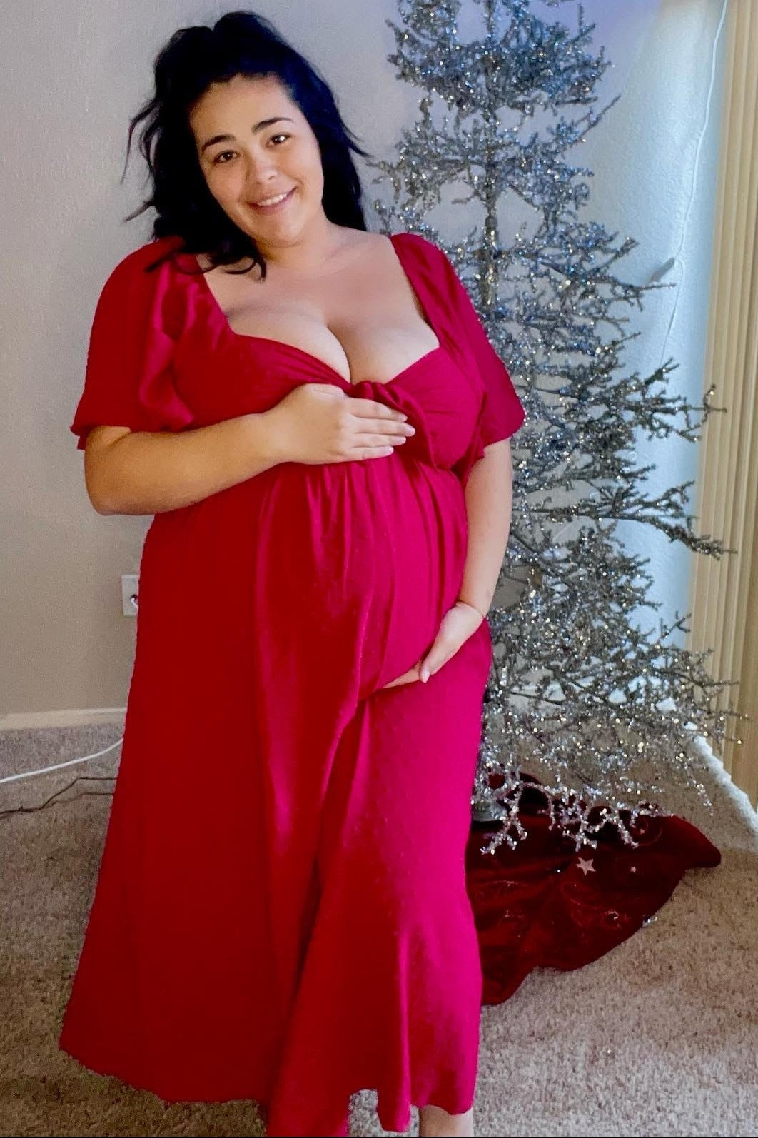 Textured Dot Ruffle Sleeve Maternity Midi Dress by PinkBlush (view 4 of 5)