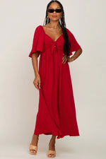 PinkBlush PinkBlush Burgundy Textured Dot Midi Dress with Ruffle Sleeves for Women - Apparel & Accessories > Clothing > Dresses