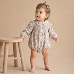 Organic Smocked Long Sleeve Bubble Romper - Wild Sprig by Makemake Organics
