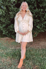 Beige Crochet Lace Button Front Maternity Maxi Dress by PinkBlush
