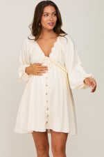 Beige Crochet Lace Button Front Maternity Maxi Dress by PinkBlush (view 1 of 30)