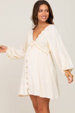 Beige Crochet Lace Button Front Maternity Maxi Dress by PinkBlush (view 3 of 30)