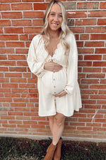Beige Crochet Lace Button Front Maternity Maxi Dress by PinkBlush (view 10 of 30)