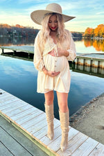Beige Crochet Lace Button Front Maternity Maxi Dress by PinkBlush (view 13 of 30)
