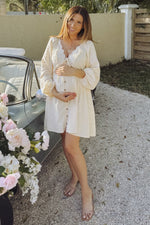 Beige Crochet Lace Button Front Maternity Maxi Dress by PinkBlush (view 16 of 30)