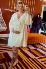 Beige Crochet Lace Button Front Maternity Maxi Dress by PinkBlush (view 17 of 30)