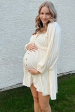 Beige Crochet Lace Button Front Maternity Maxi Dress by PinkBlush (view 19 of 30)