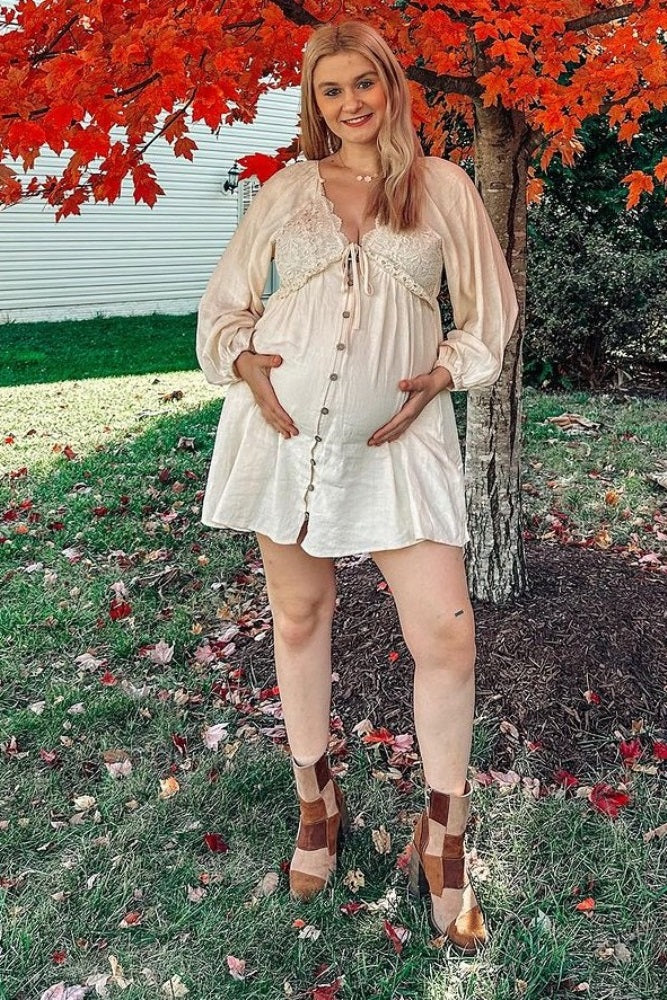 Beige Crochet Lace Button Front Maternity Maxi Dress by PinkBlush (view 22 of 30)
