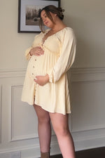 Beige Crochet Lace Button Front Maternity Maxi Dress by PinkBlush (view 25 of 30)