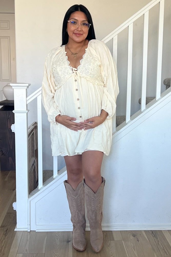 Beige Crochet Lace Button Front Maternity Maxi Dress by PinkBlush (view 27 of 30)