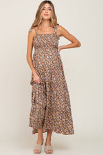 Tiered Maternity Maxi Dress - Camel Floral by PinkBlush