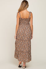 Tiered Maternity Maxi Dress - Camel Floral by PinkBlush