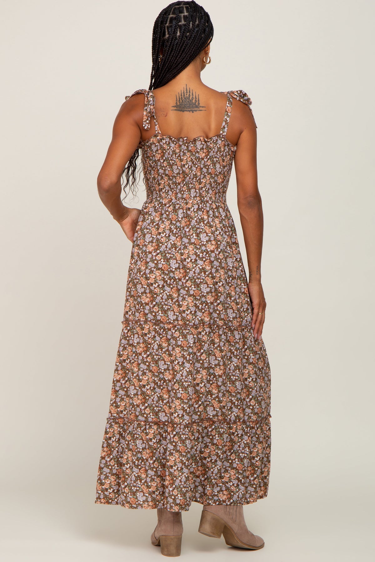 Sleeveless Tiered Maternity Dress - Floral Print by PinkBlush