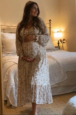 Ivory Floral Chiffon Ruffle Maternity Maxi Dress by PinkBlush at Everetts Place