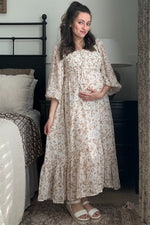 Ivory Floral Chiffon Ruffle Maternity Maxi Dress by PinkBlush at Everetts Place