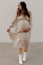 Ivory Floral Chiffon Ruffle Maternity Maxi Dress by PinkBlush at Everetts Place