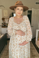 PinkBlush ivory floral chiffon ruffle maternity maxi dress.