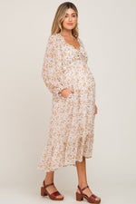 Ivory Floral Chiffon Ruffle Maternity Maxi Dress by PinkBlush at Everetts Place