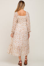 Ivory Floral Chiffon Ruffle Maternity Maxi Dress by PinkBlush at Everetts Place