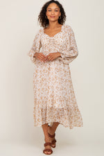PinkBlush ivory floral chiffon ruffle maternity maxi dress.