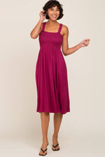 Magenta Smocked Ruffle Strap Maternity Midi Dress by PinkBlush