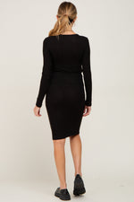 Black Brushed Knit Long Sleeve Maternity Wrap Nursing Dress by PinkBlush at Everetts Place