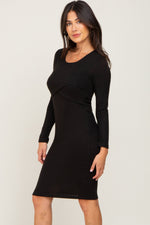 Black Brushed Knit Long Sleeve Wrap Nursing Dress by PinkBlush at Everetts Place