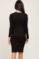Black Brushed Knit Long Sleeve Wrap Nursing Dress by PinkBlush (view 3 of 6)