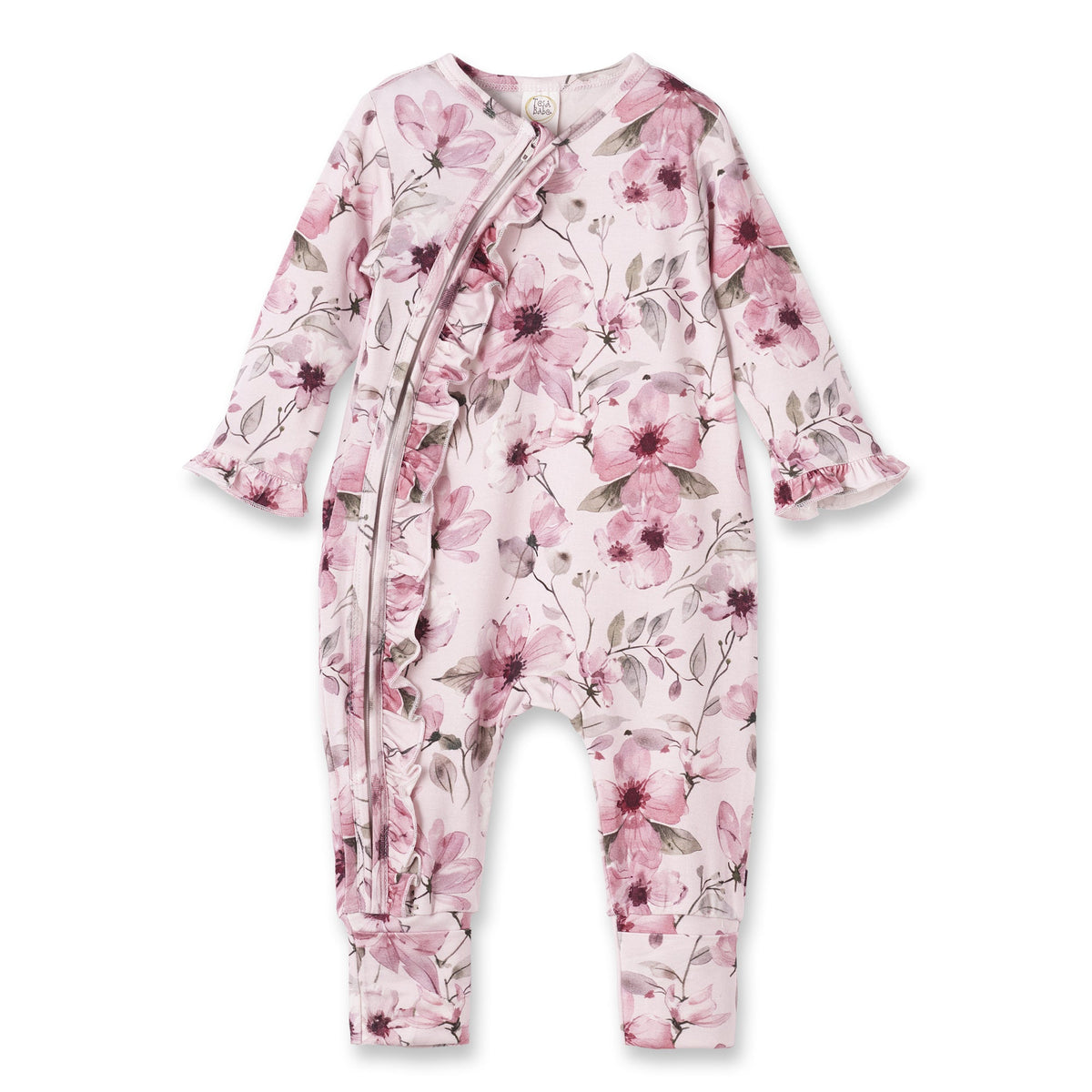 Watercolor Floral Zipper Bamboo Romper - Convertible Cuffs by Tesa Babe (view 2 of 3)