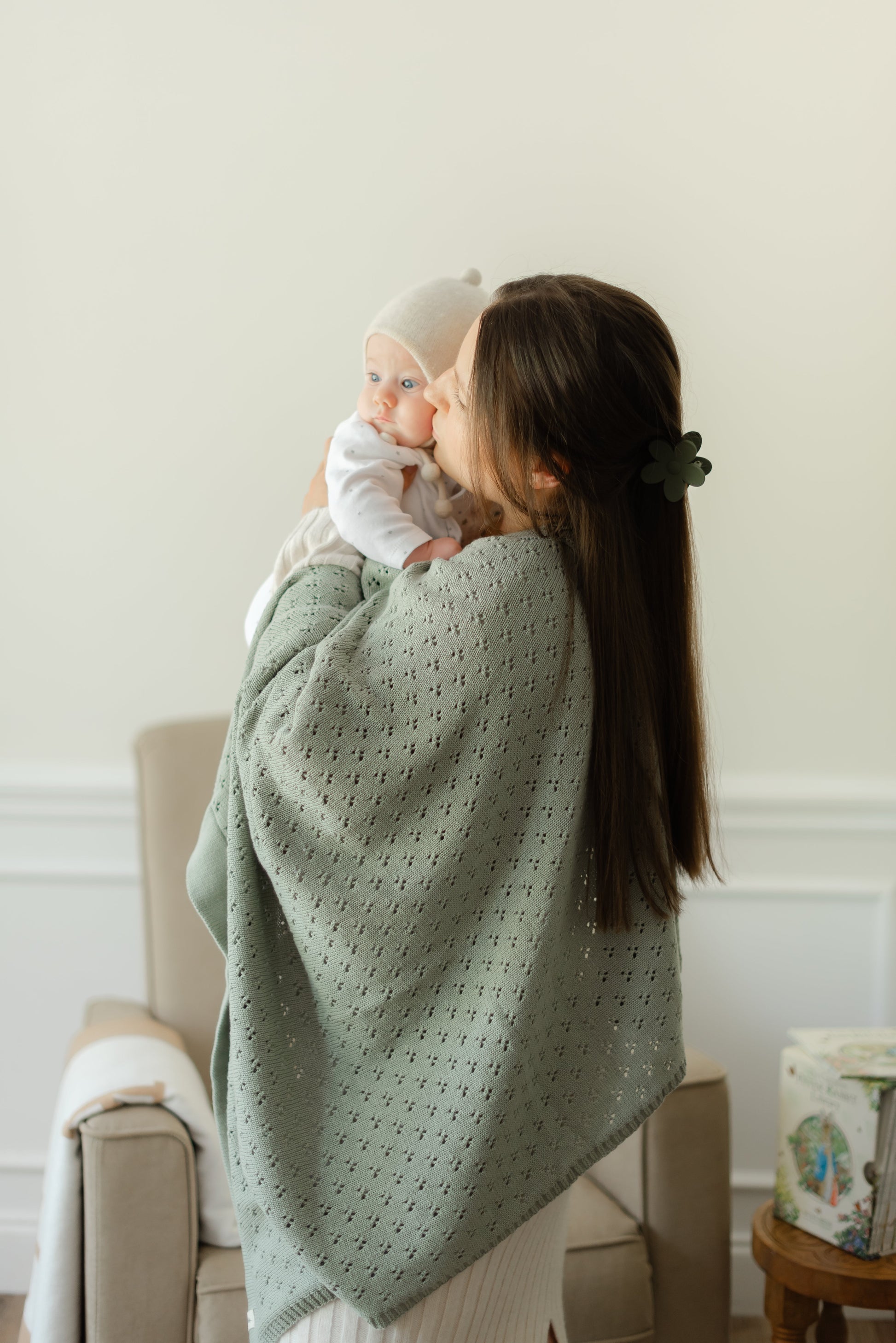 Mint Pointelle Knit Baby Blanket Little Mae And Co Little Mae & Co Everetts Place: Online Boutique