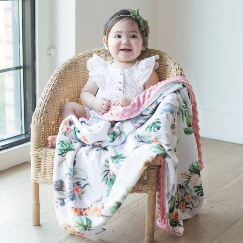 Baby & Toddler Minky Blanket with Africa animal print, soft premium fabric, 30x40 inches, suitable for newborns to toddlers.