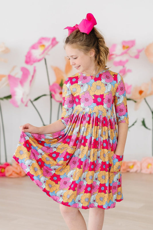 Mila & Rose ® Wonderland Floral Three Quarter Sleeve Pocket Twirl Dress - Apparel & Accessories > Clothing > Dresses Twirl Pocket Dress 3/4