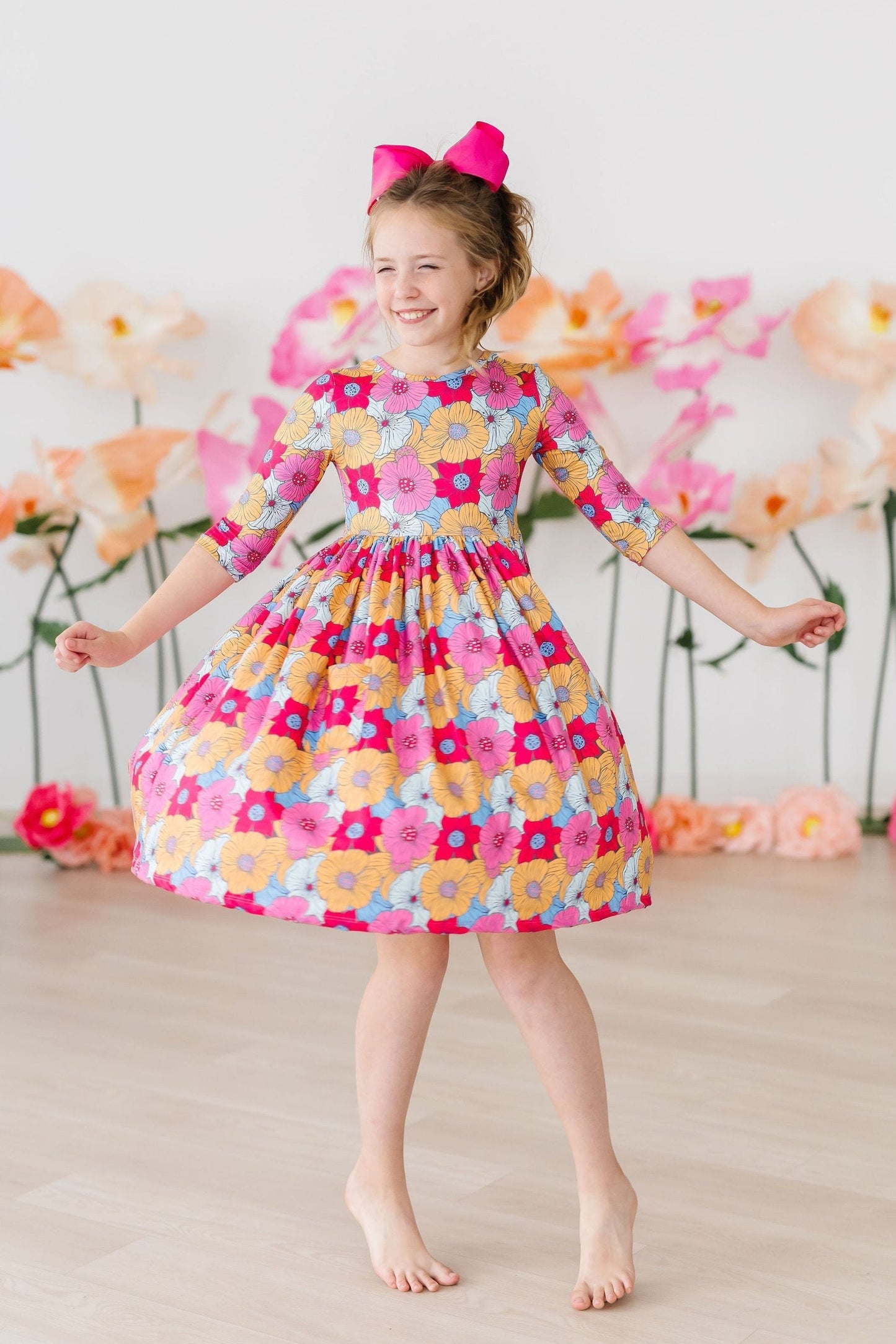 Mila & Rose ® Wonderland Floral Three Quarter Sleeve Pocket Twirl Dress - Apparel & Accessories > Clothing > Dresses Twirl Pocket Dress 3/4