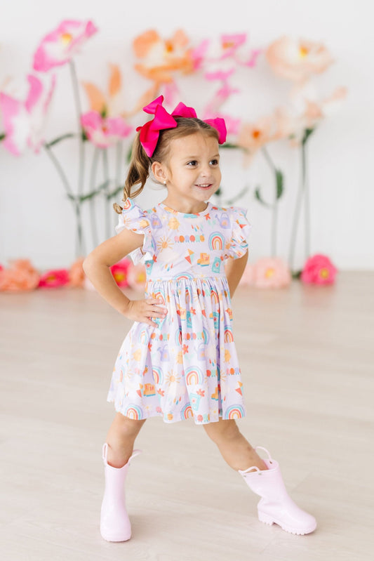 Mila & Rose ® Rainy Day Flutter Sleeve Twirl Dress for Toddlers Playtime - Apparel & Accessories > Clothing > Dresses Twirl Dress Flutter