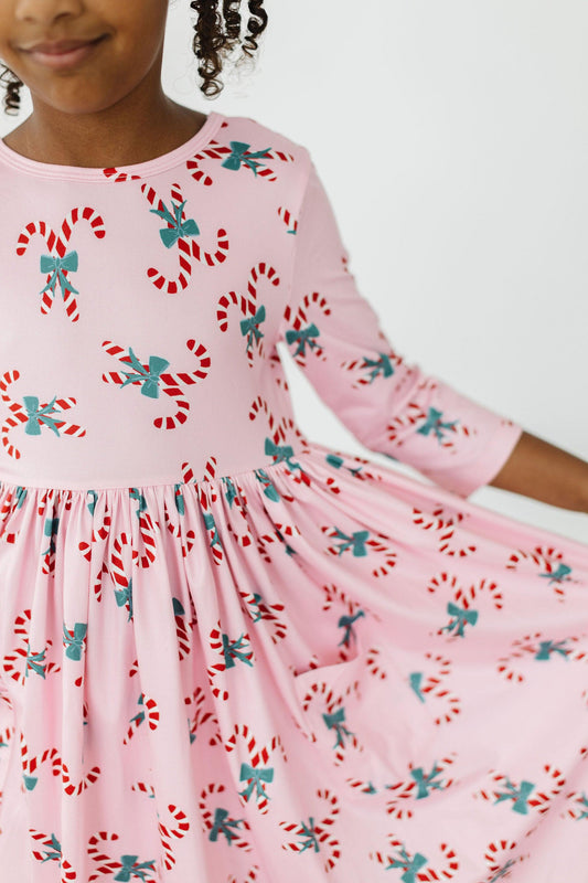 Mila & Rose ® Candy Cane Cutie Twirl Dress Three Quarter Sleeve Pocket - Apparel & Accessories > Clothing > Dresses Twirl Pocket Dress 3/4