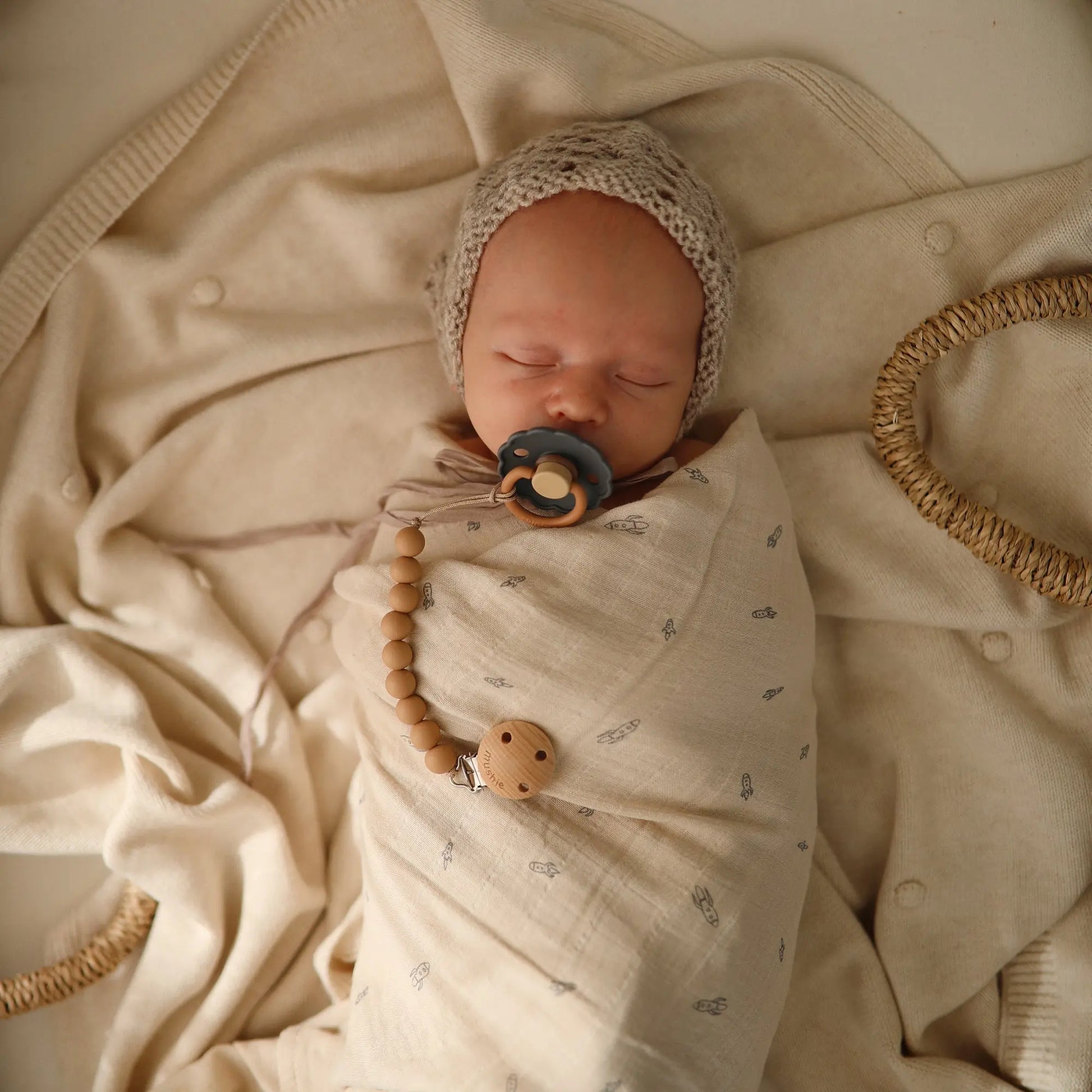 Organic Cotton Muslin Swaddle Blanket for Baby Cuddling and Nursing Mushie