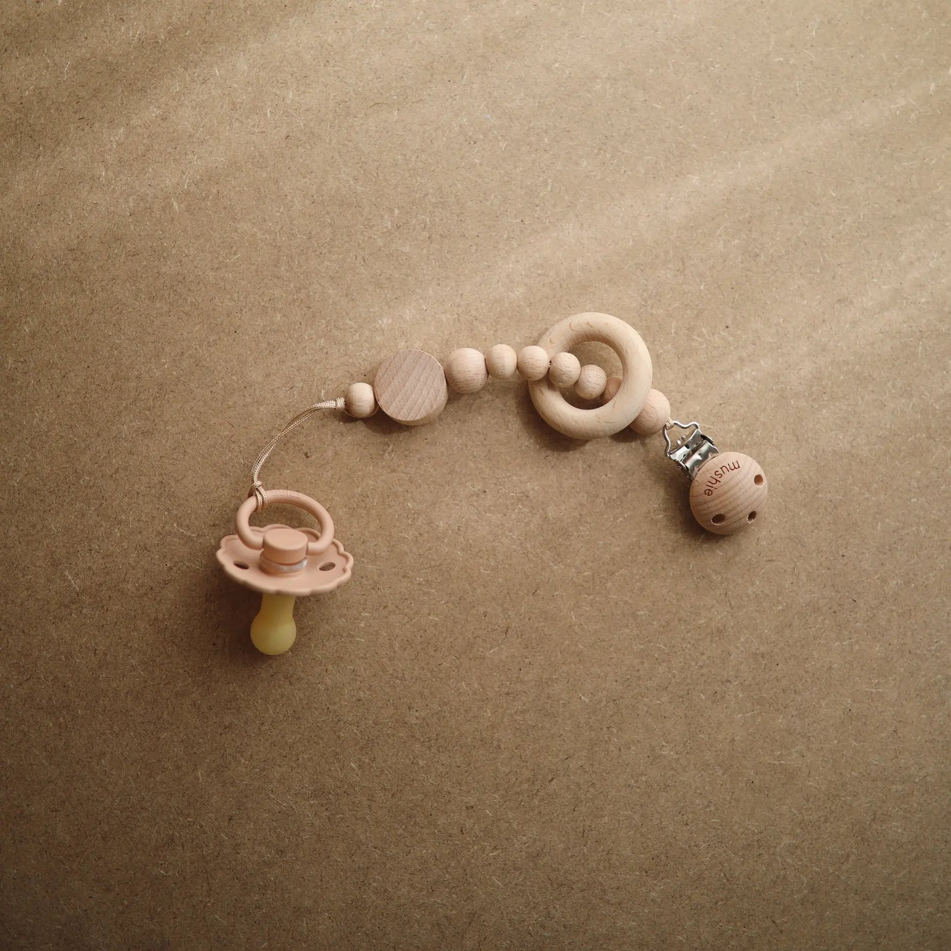 Silicone Pacifier Clip Mila Durable Food Grade Silicone and Natural Wood Mushie