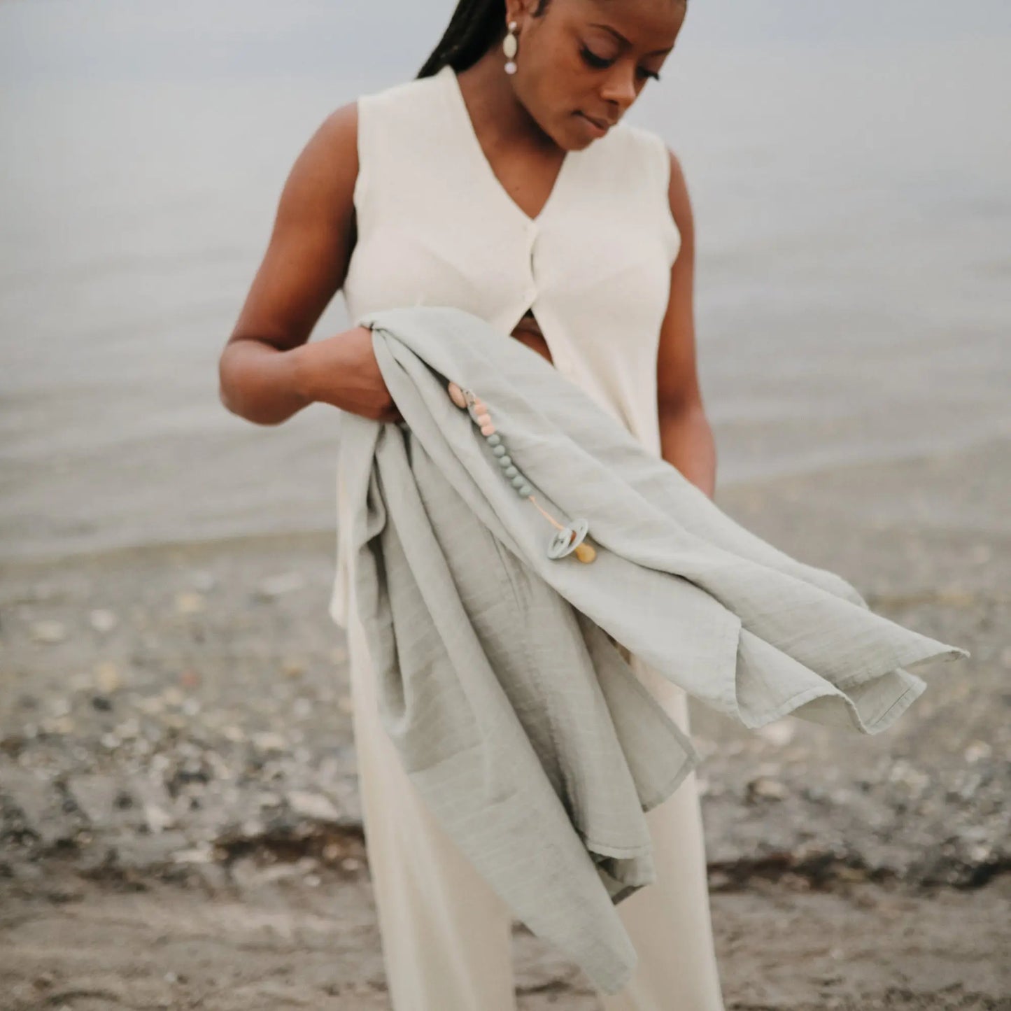 Organic Cotton Muslin Swaddle Blanket for Baby Cuddling and Nursing Mushie