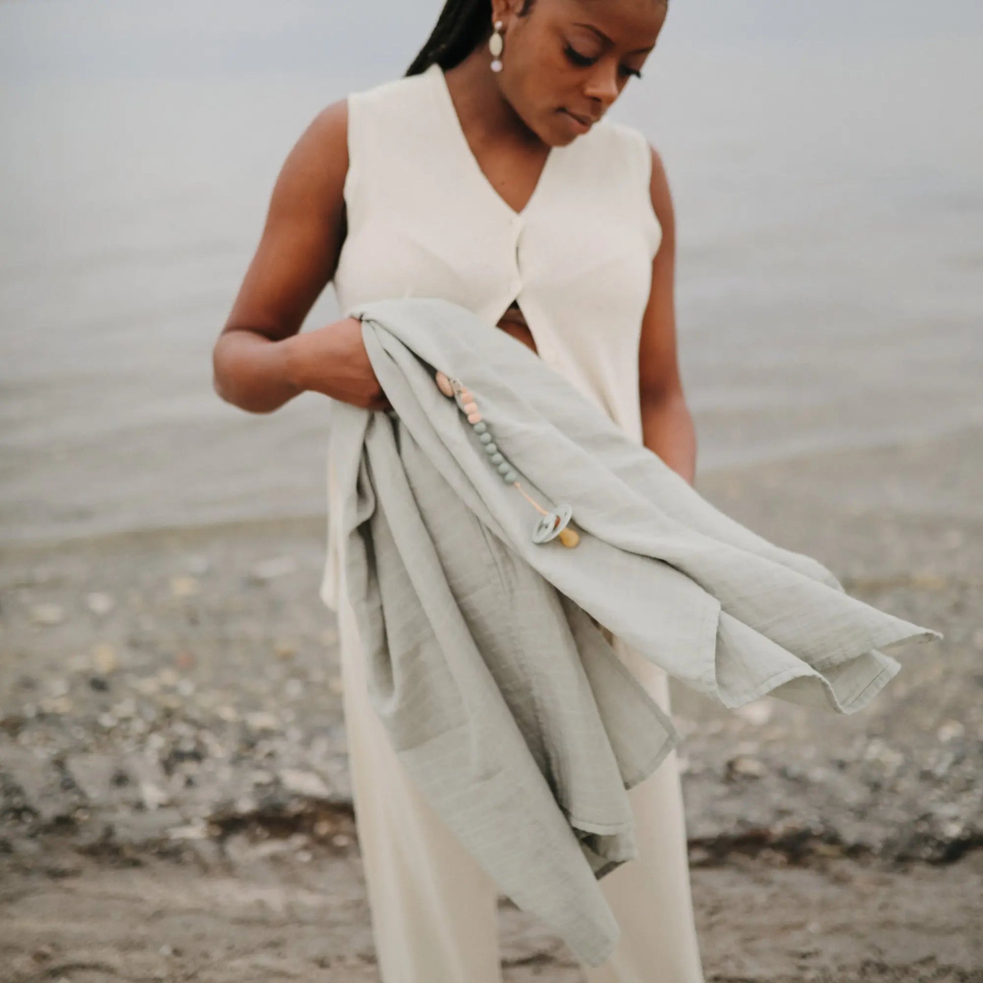 Organic Cotton Muslin Swaddle Blanket for Baby Cuddling and Nursing Mushie