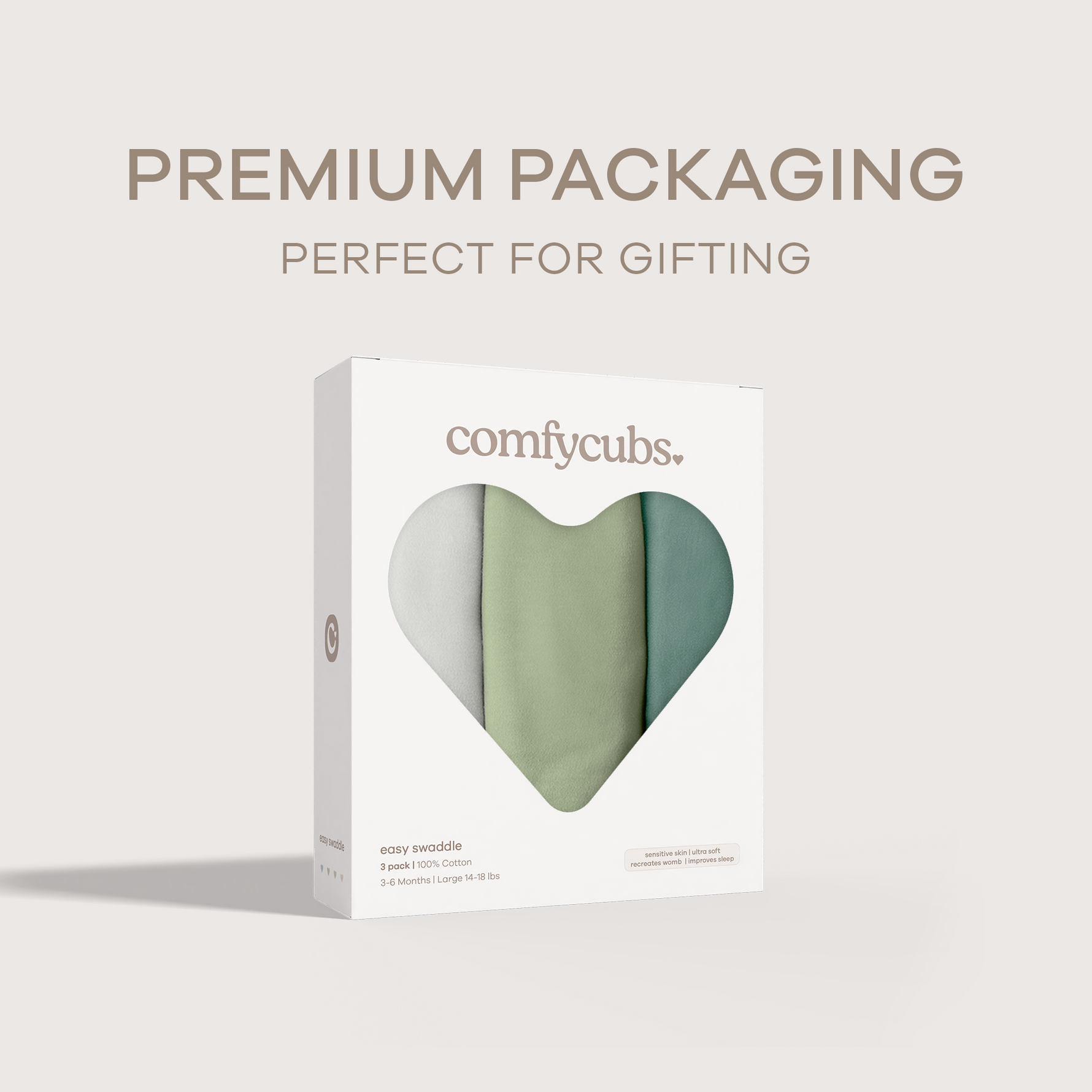 Easy Swaddle Blankets in Stone, Sage, Azul, Pack of 3 by Comfy Cubs at Everetts Place