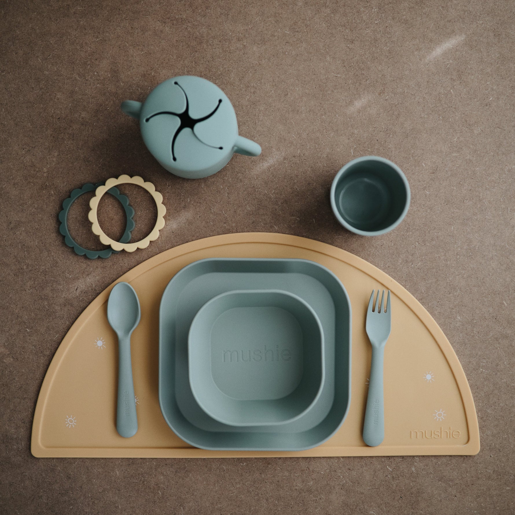 Mushie Square Dinnerware Bowls. Set of eco-friendly silicone bowls for baby & toddler.