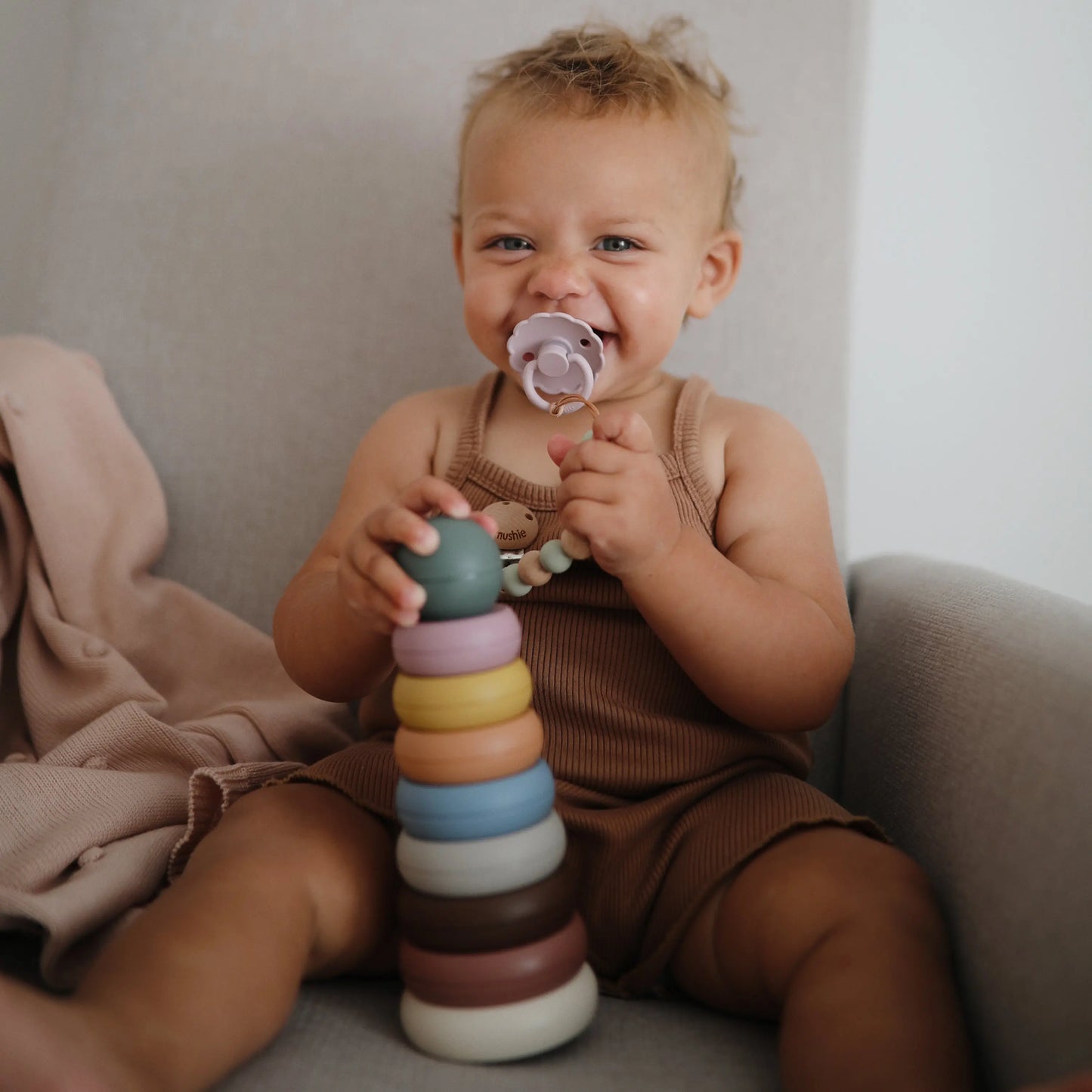 Stacking Rings Toy for Babies - Non-Toxic BPA Free Plastic Developmental Playset Mushie