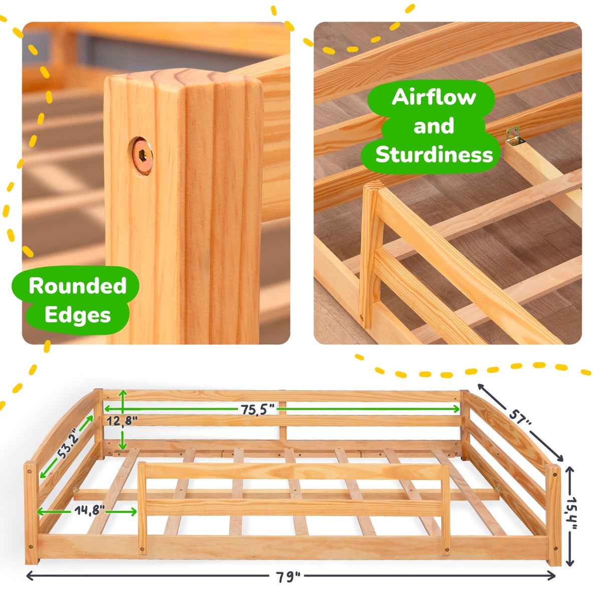 Full-Size Montessori Floor Bed with Strong Slatted Frame by Ocodile.com