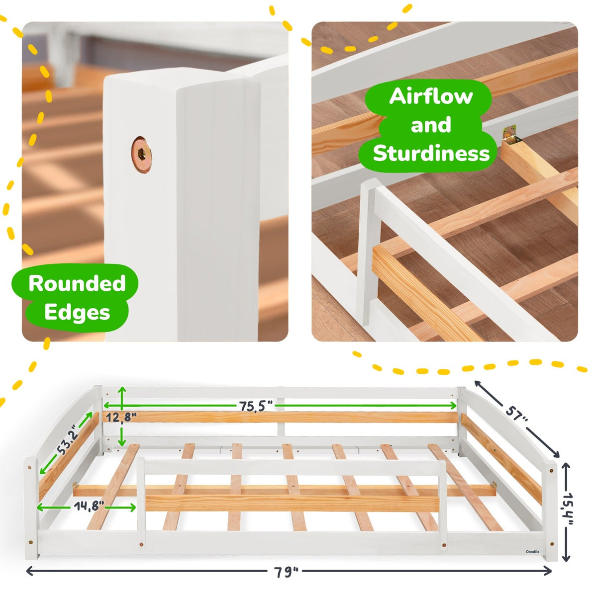 Full-Size Montessori Floor Bed with Strong Slatted Frame by Ocodile.com