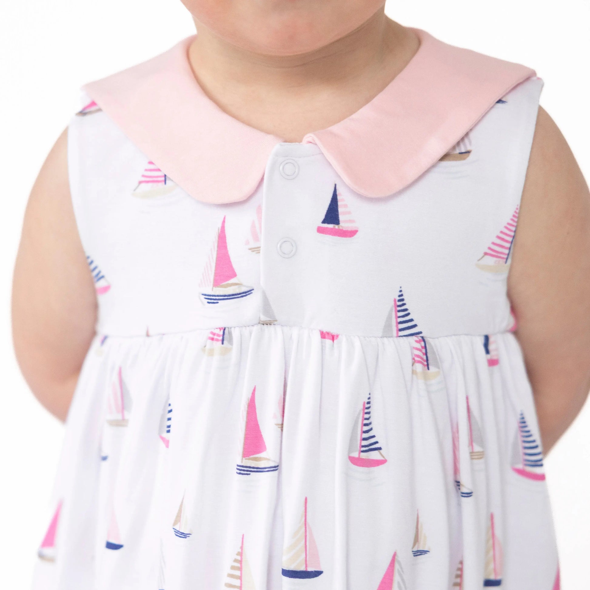 Sailor Bodysuit Dress With Embroidery Sailboats Pink.